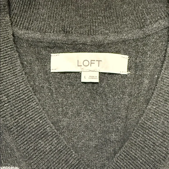 LOFT Charcoal and Light Gray V-Neck Sweater - Picture 2 of 3